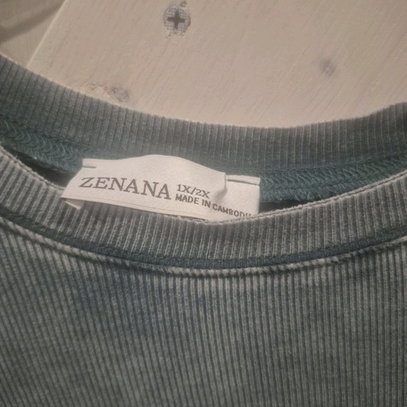 Zenana Outfitters Mineral-Wash Pocket Tee in Sage - Picture 3 of 5